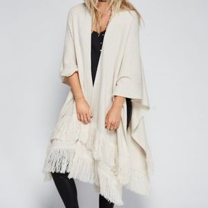 Free People Solstice Fringe Sweater Cardigan Cream Excellent